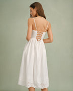 White Lace Cross-Back Midi Slip Dress