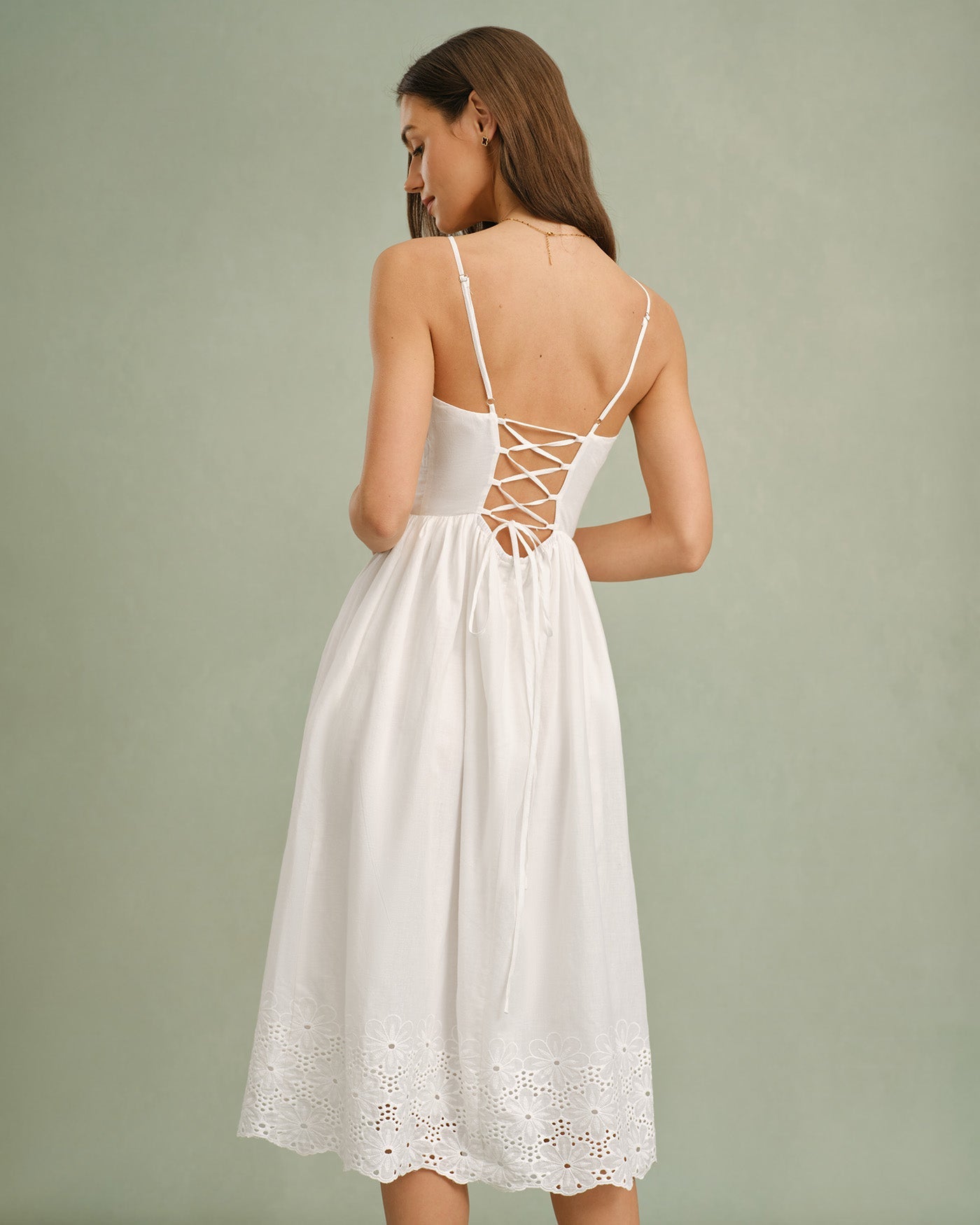 White Lace Cross-Back Midi Slip Dress