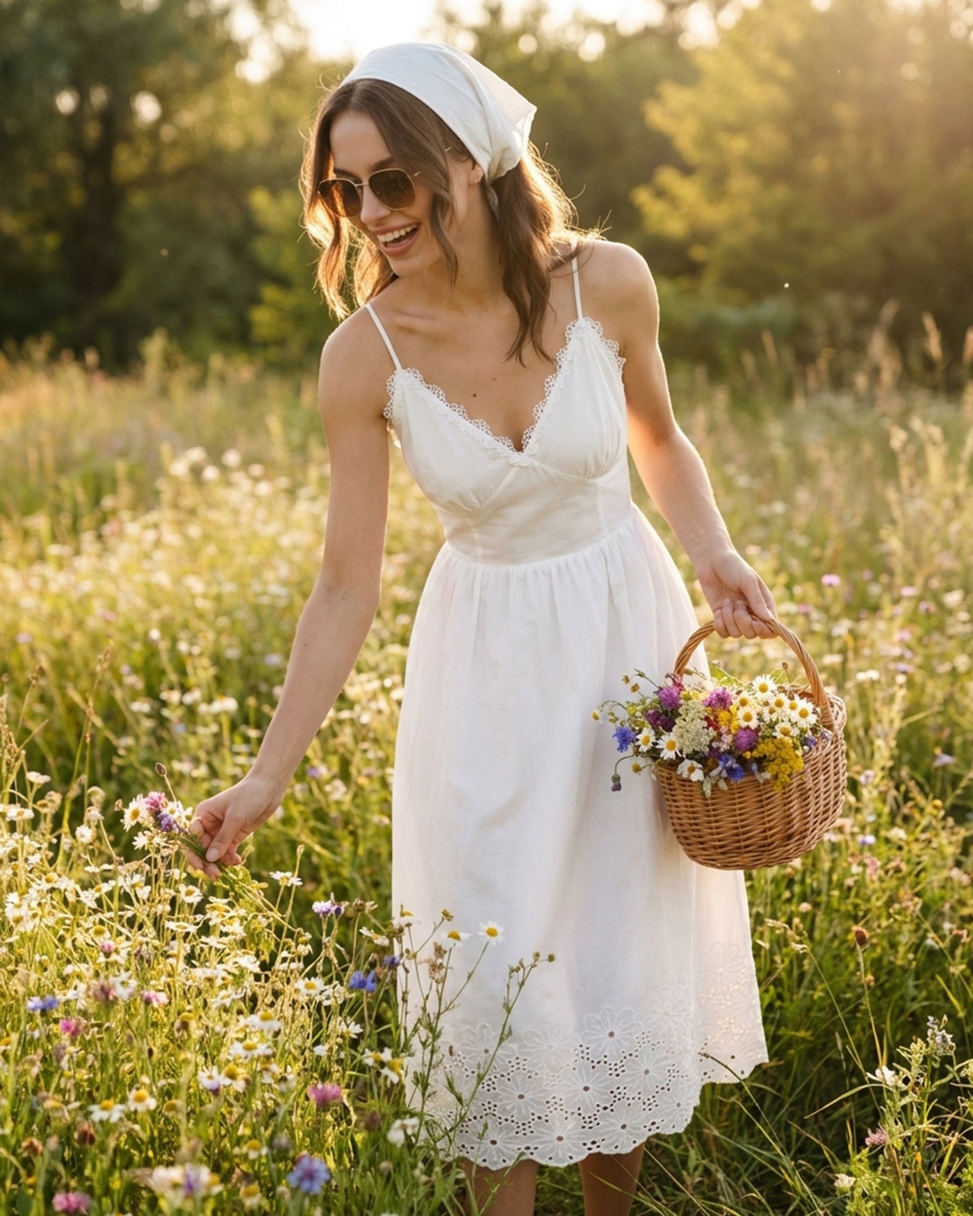 White Lace Cross-Back Midi Slip Dress