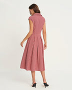 Midi Dress with Red Plaid Collar