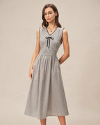 Plaid Midi Dress with Black V-Neck