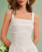 White Midi Dress with Square Neckline