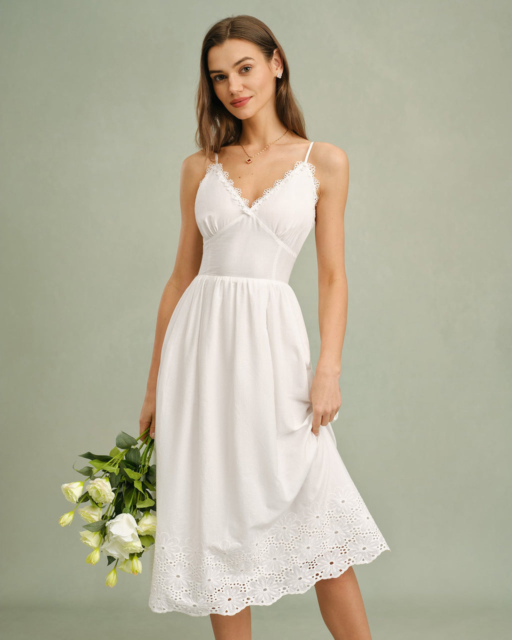White Lace Cross-Back Midi Slip Dress