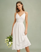 White Lace Cross-Back Midi Slip Dress