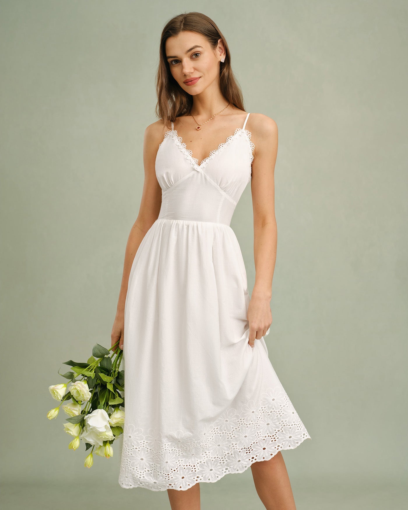 White Lace Cross-Back Midi Slip Dress