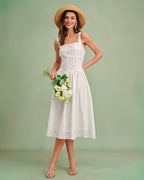 White Midi Dress with Square Neckline