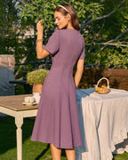 V-Neck Midi Dress in Purple with Button Details