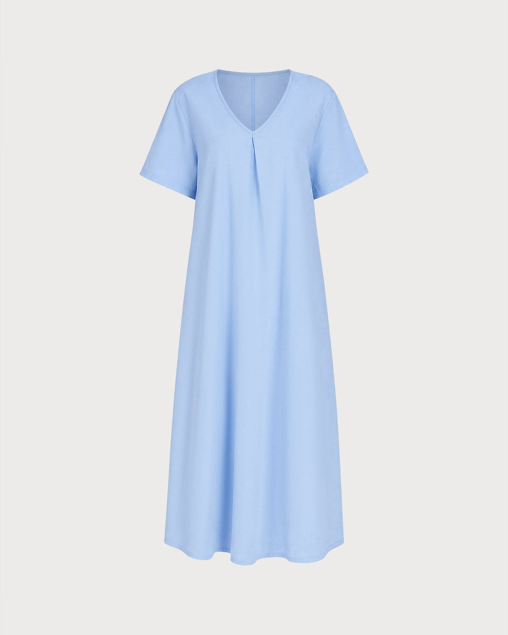 Blue V-Neck Midi Dress with Pockets