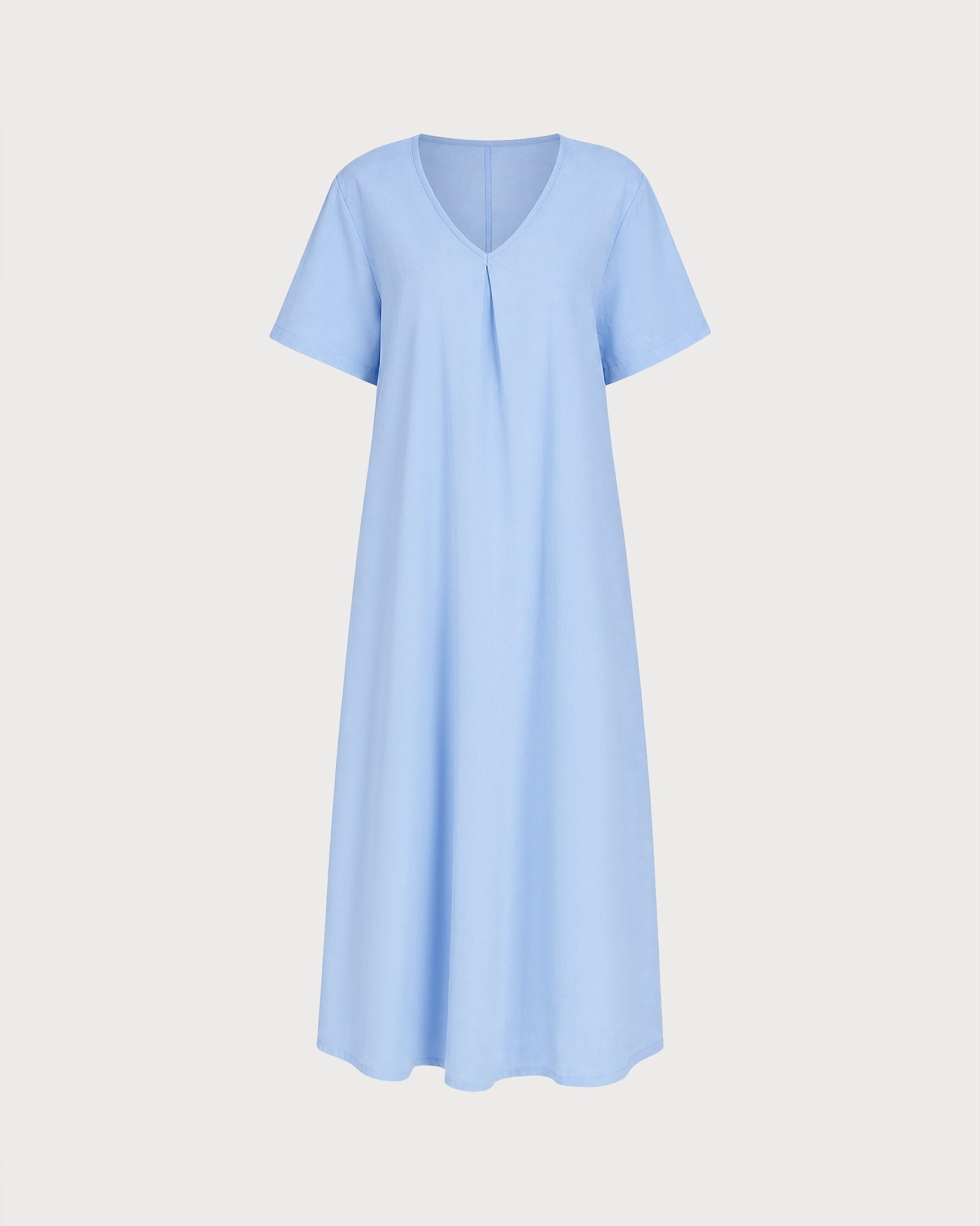 Blue V-Neck Midi Dress with Pockets
