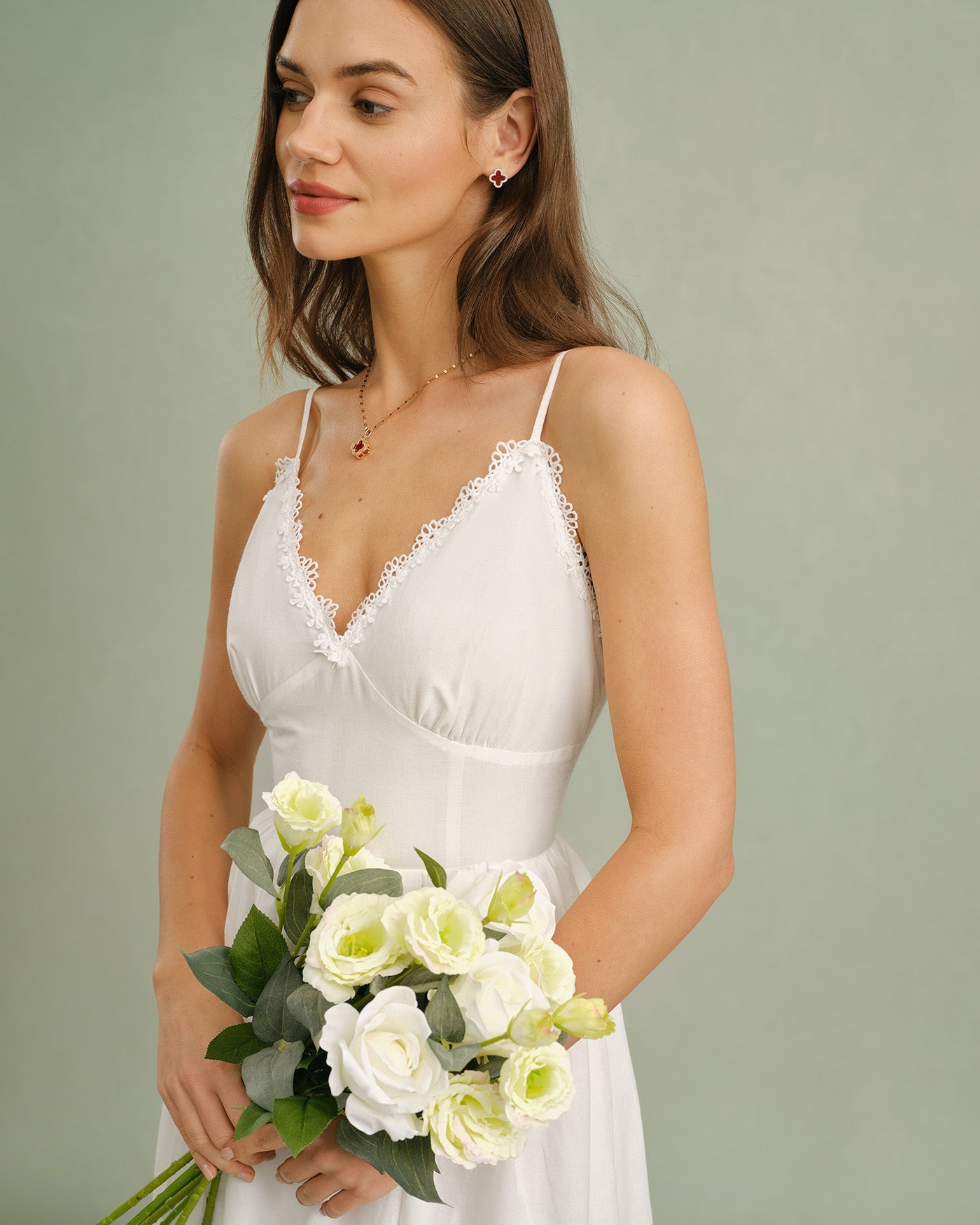 White Lace Cross-Back Midi Slip Dress