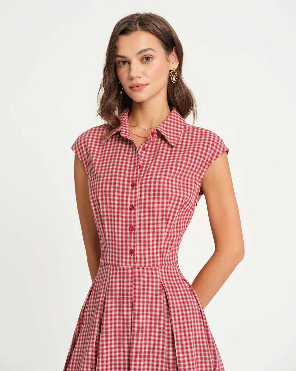Midi Dress with Red Plaid Collar