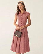 Midi Dress with Red Plaid Collar