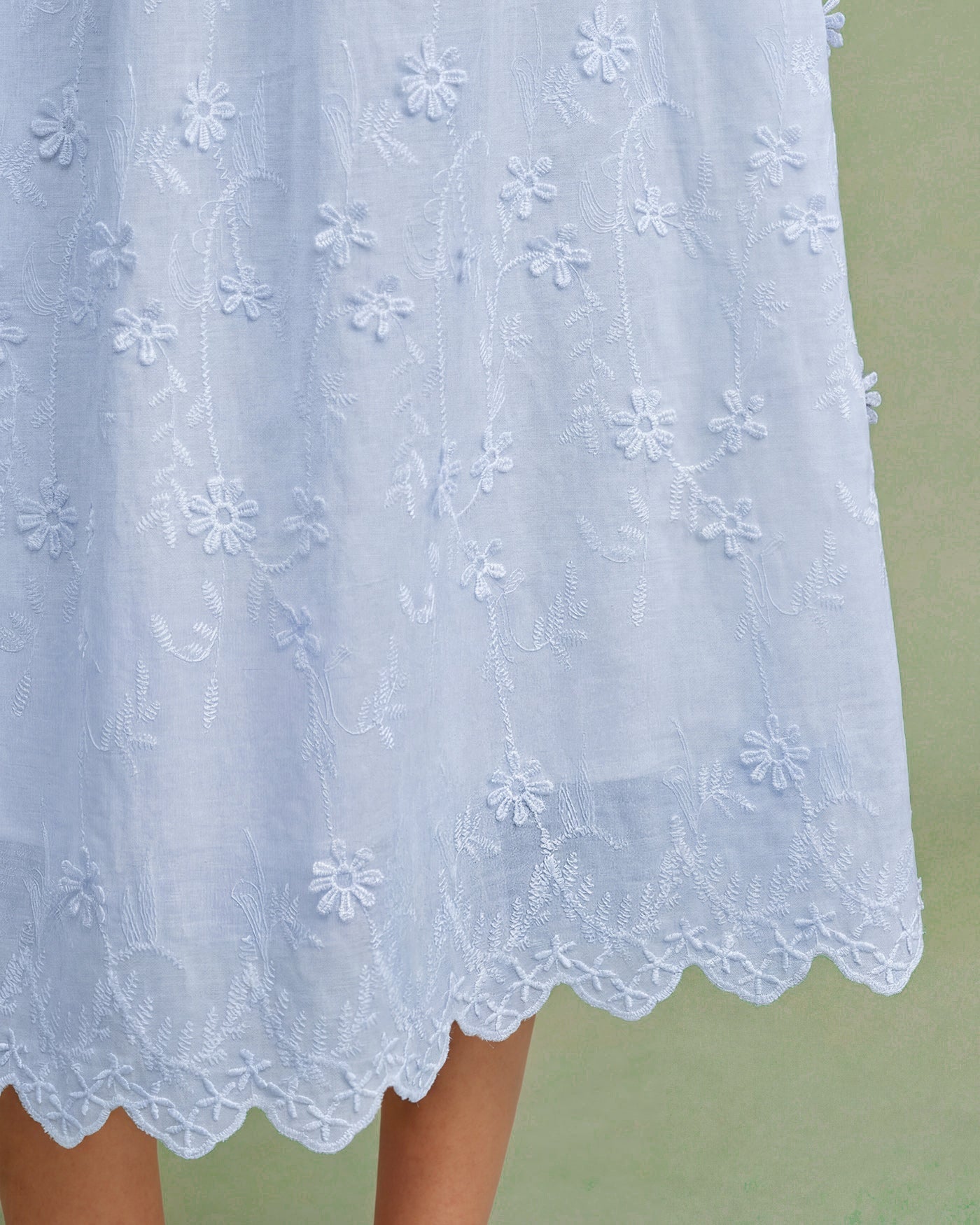 Textured Midi Dress with Blue Floral Design