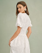 Floral Midi Dress with White Round Neck