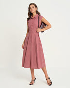 Midi Dress with Red Plaid Collar