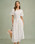 Floral Midi Dress with White Round Neck