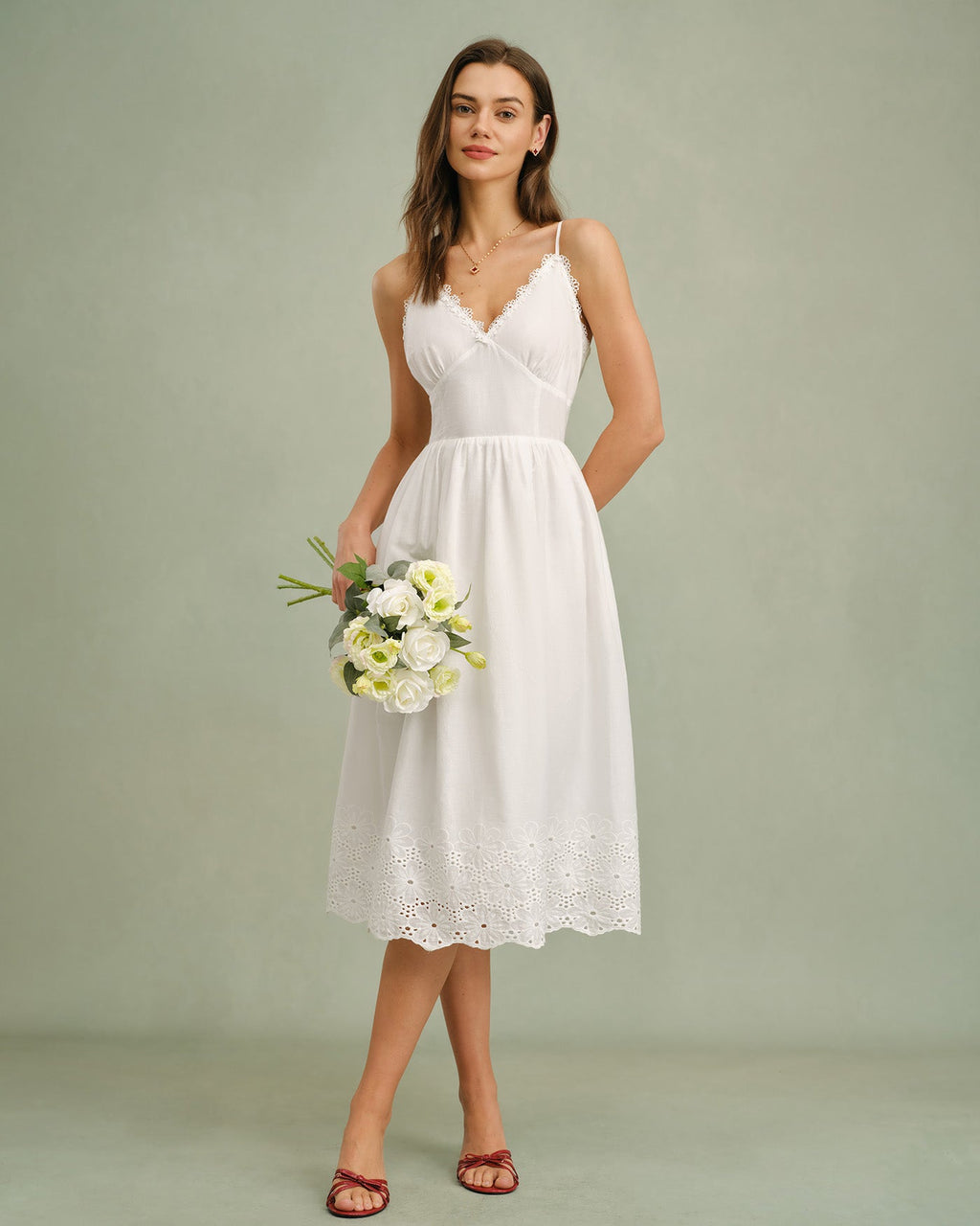 White Lace Cross-Back Midi Slip Dress