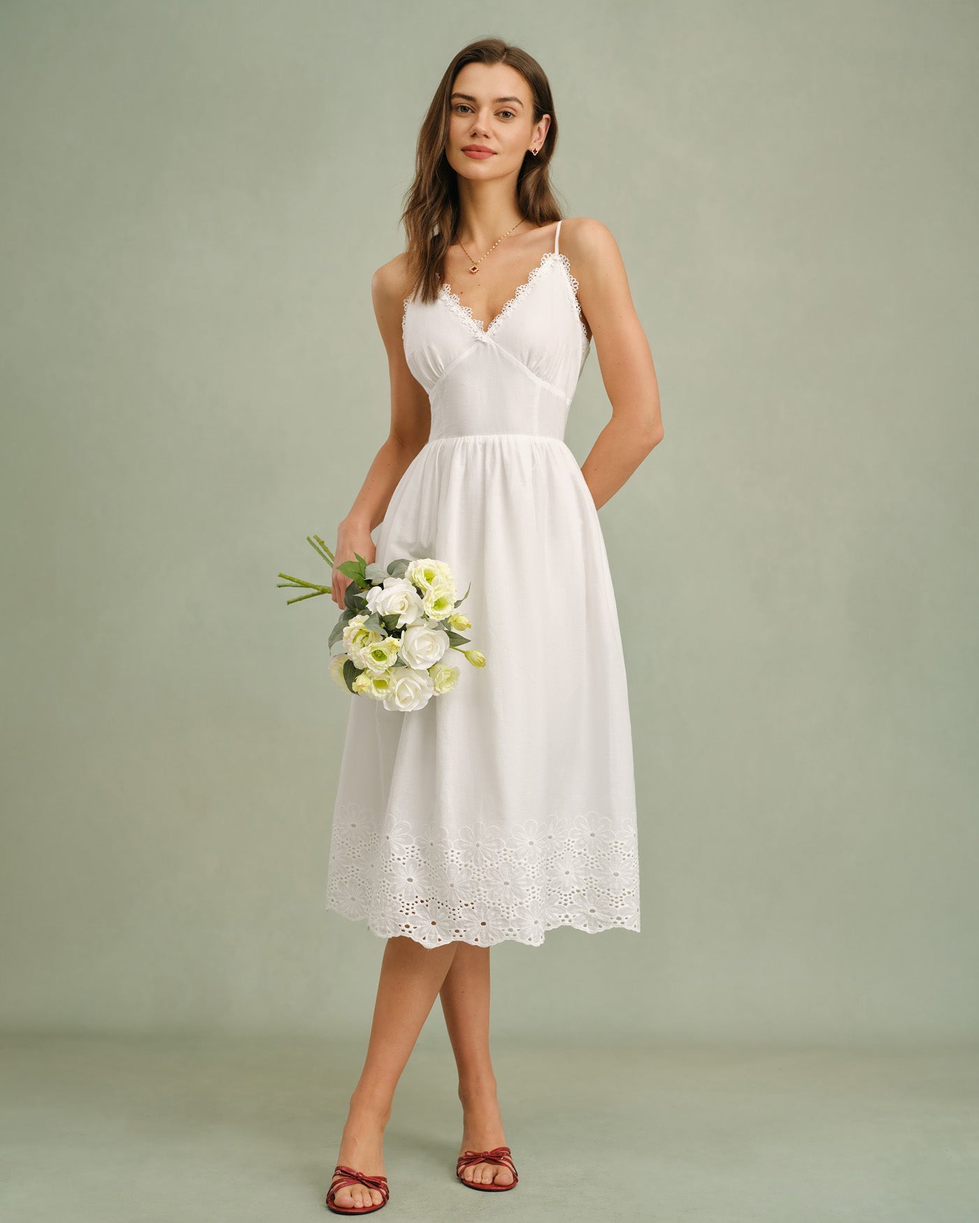 White Lace Cross-Back Midi Slip Dress