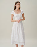 Embroidered White Midi Dress with Square Neckline