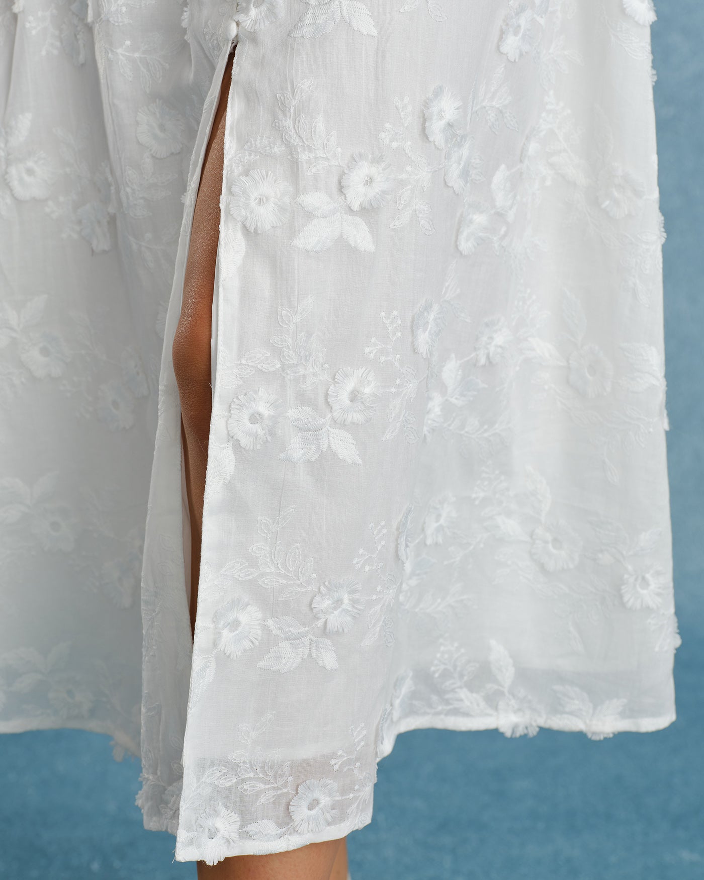 Embroidered Midi Dress with White Puffed Sleeves