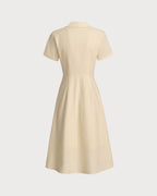 Sunny Yellow Short Sleeve Midi Dress with Button Details