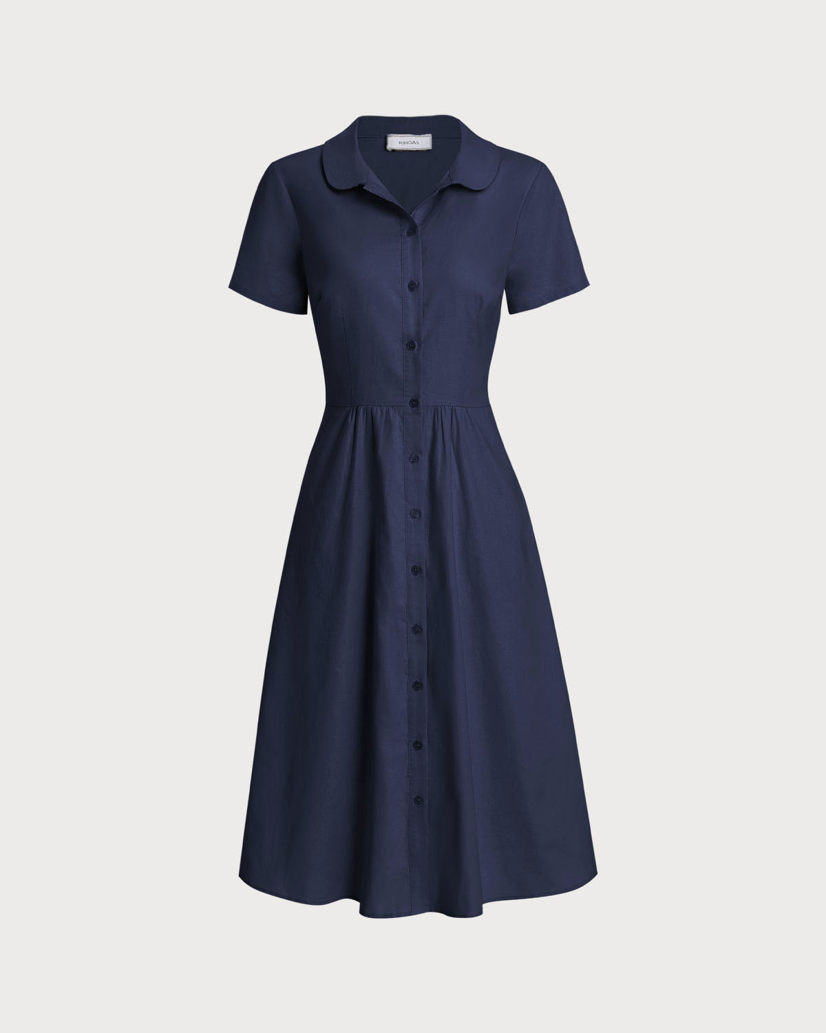 Navy Pocketed Short Sleeve Midi Dress