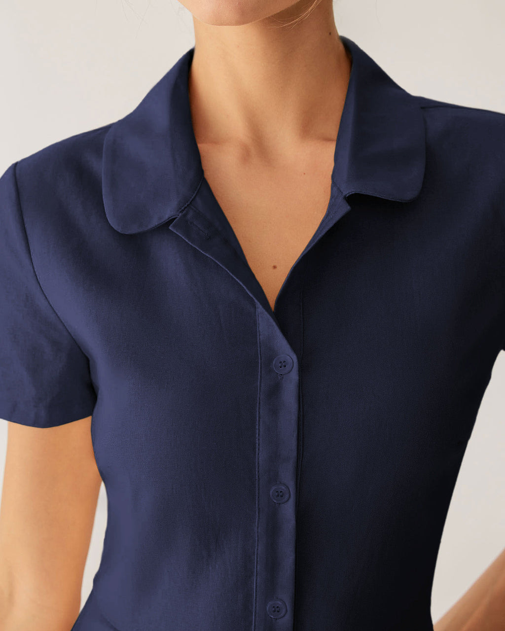 Navy Pocketed Short Sleeve Midi Dress