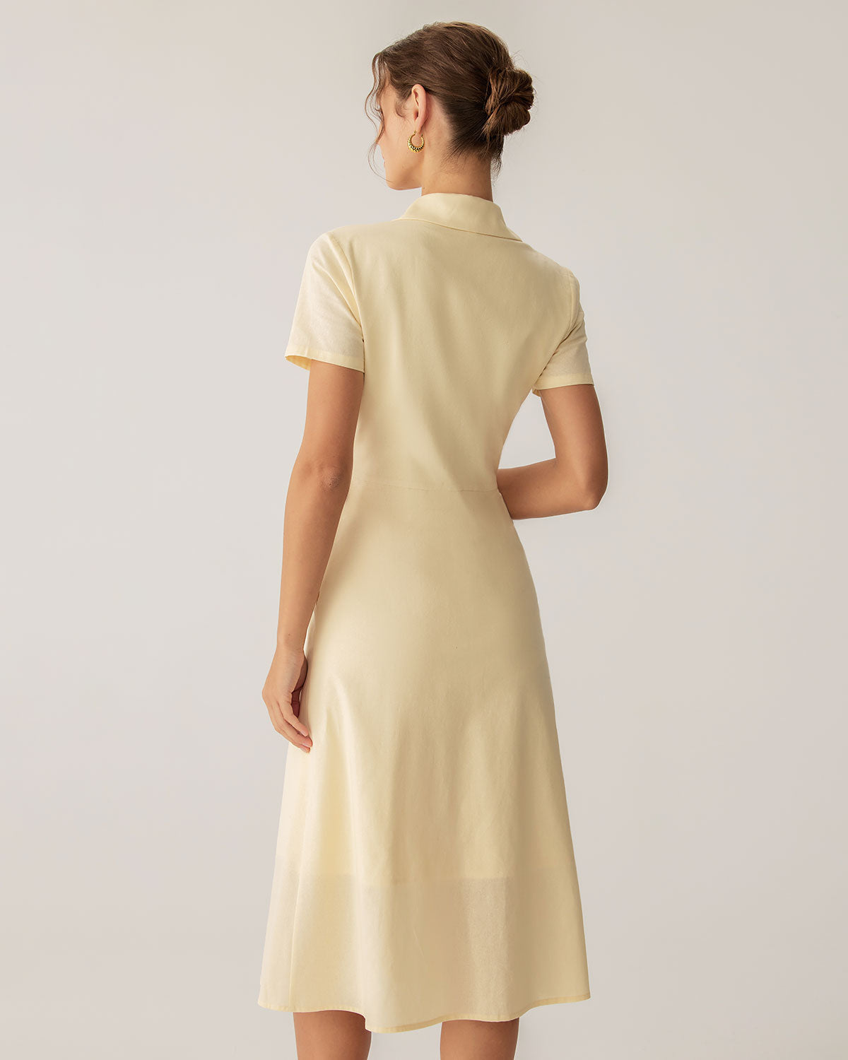 Sunny Yellow Short Sleeve Midi Dress with Button Details