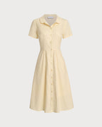 Sunny Yellow Short Sleeve Midi Dress with Button Details