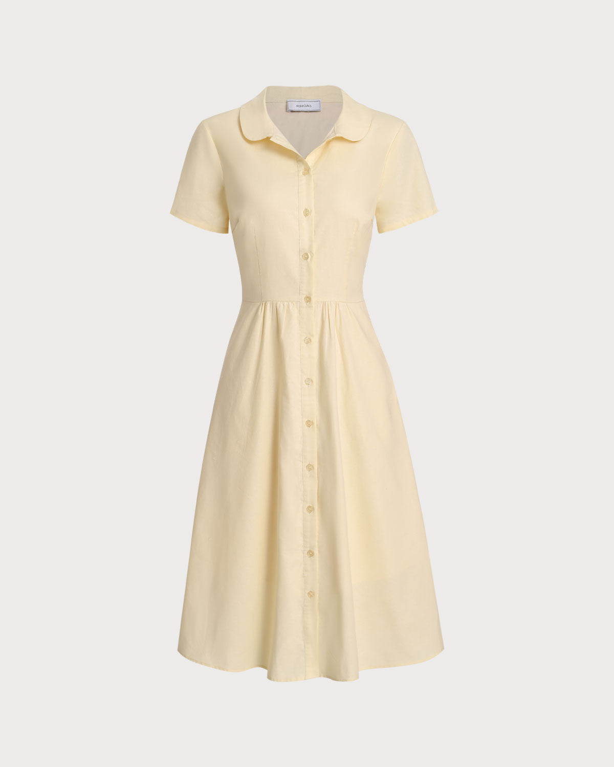 Sunny Yellow Short Sleeve Midi Dress with Button Details