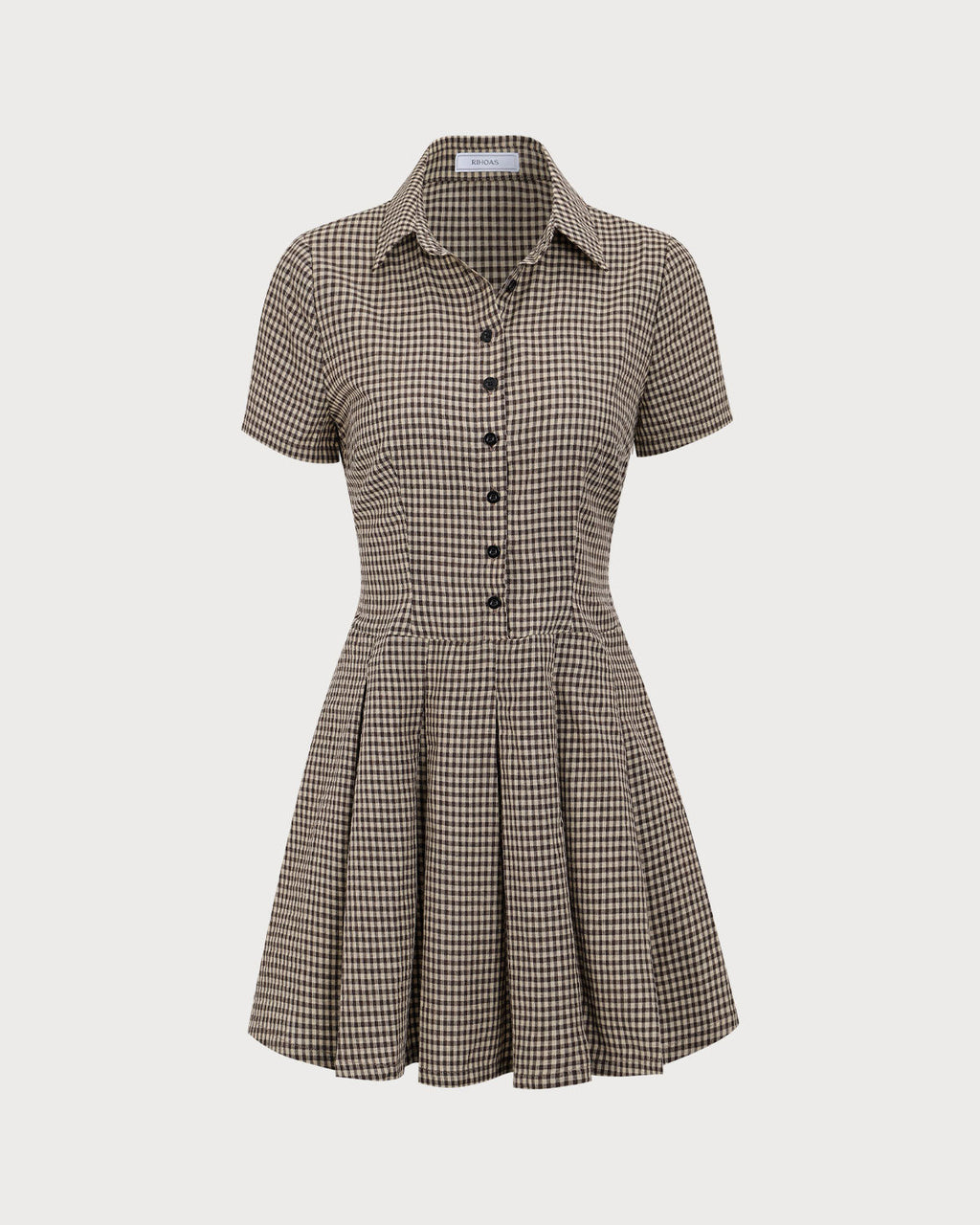 Brown Plaid Pleated Mini Dress with Lapel