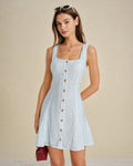 Textured Mini Dress with Blue Square Neck