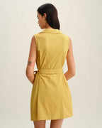 Yellow Sleeveless Mini Dress with Tie Waist