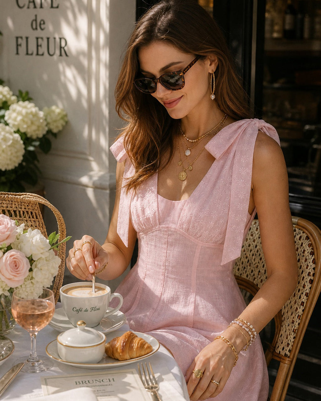 Mini Dress with Pink Embroidered Accents
