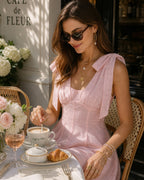 Mini Dress with Pink Embroidered Accents