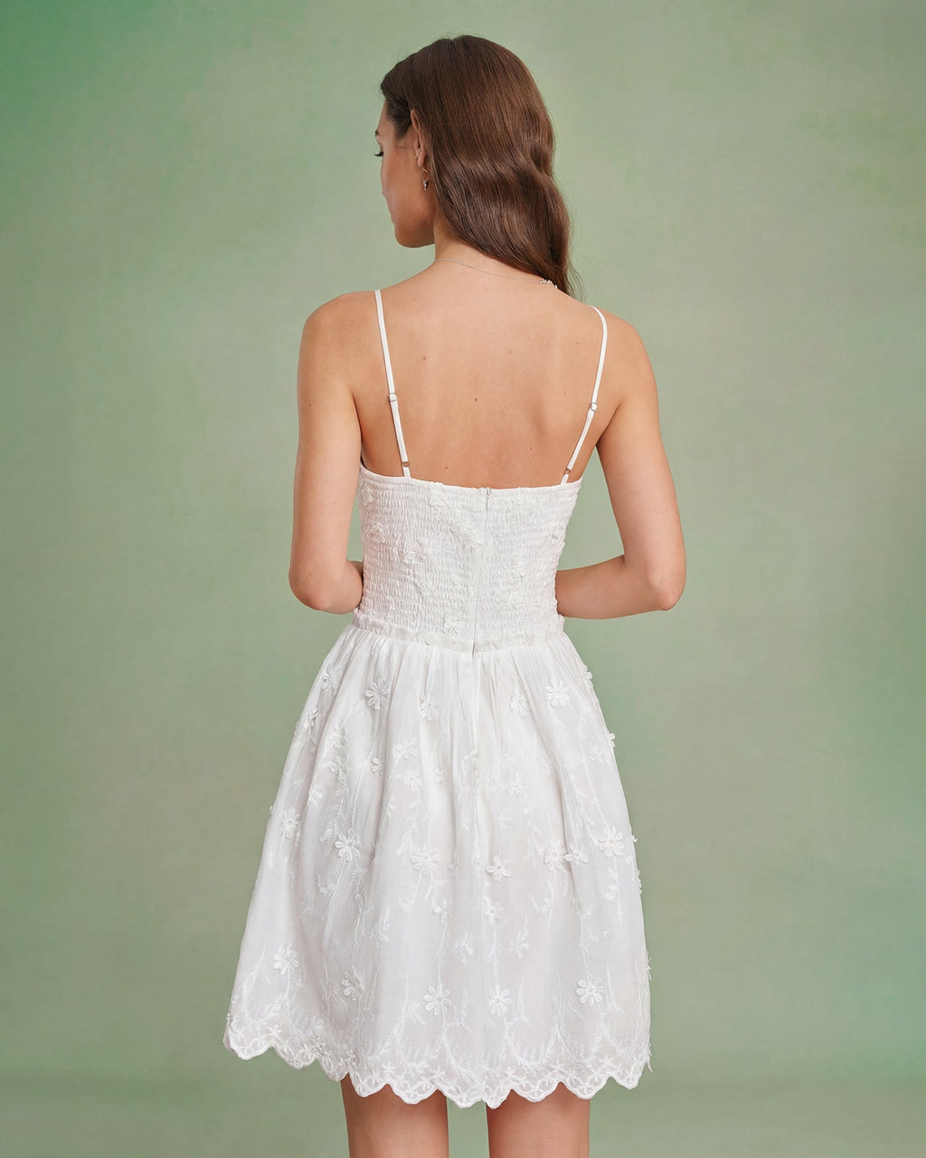 Mini Dress with White Floral Embroidery