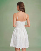 Mini Dress with White Floral Embroidery
