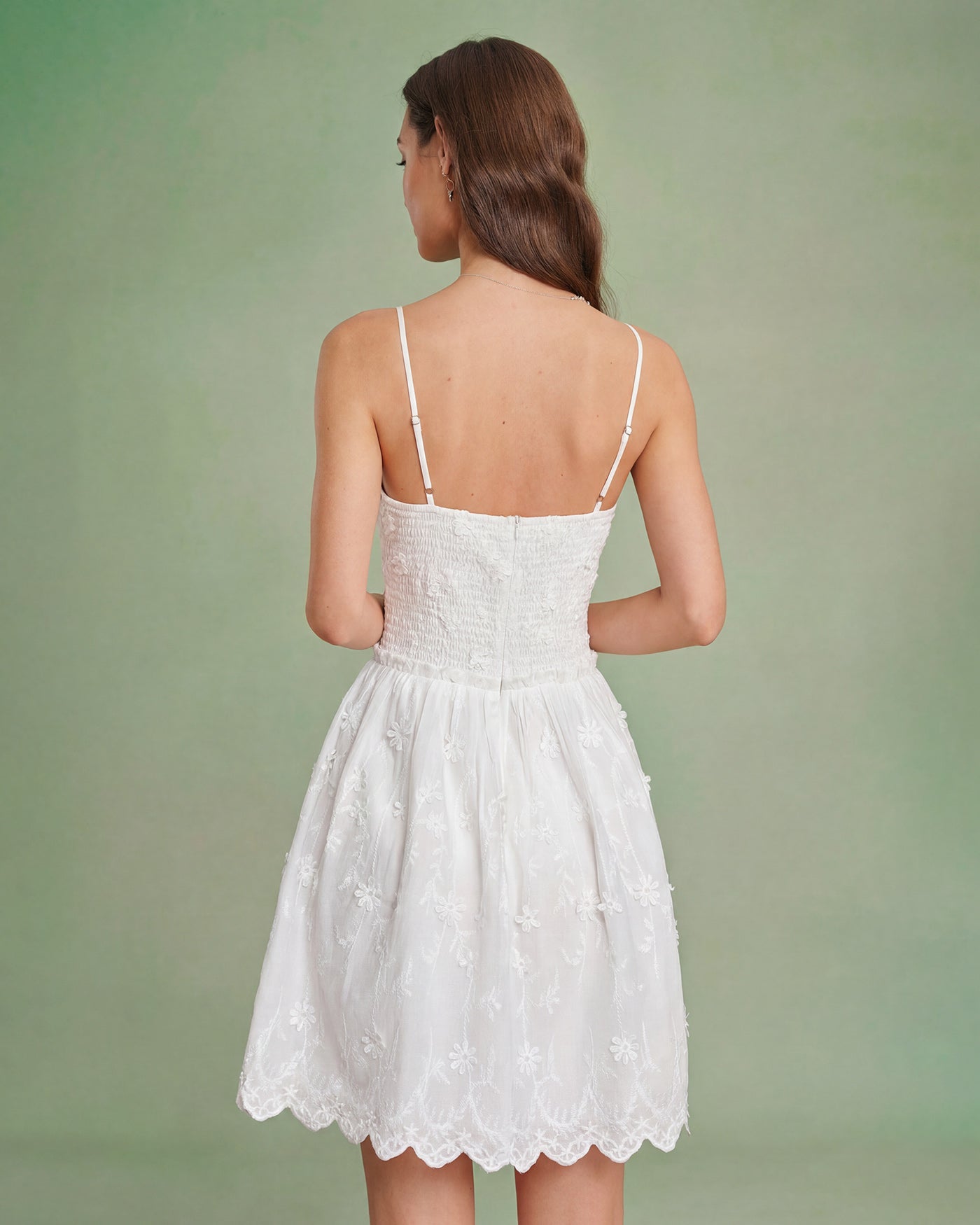 Mini Dress with White Floral Embroidery
