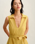 Yellow Sleeveless Mini Dress with Tie Waist