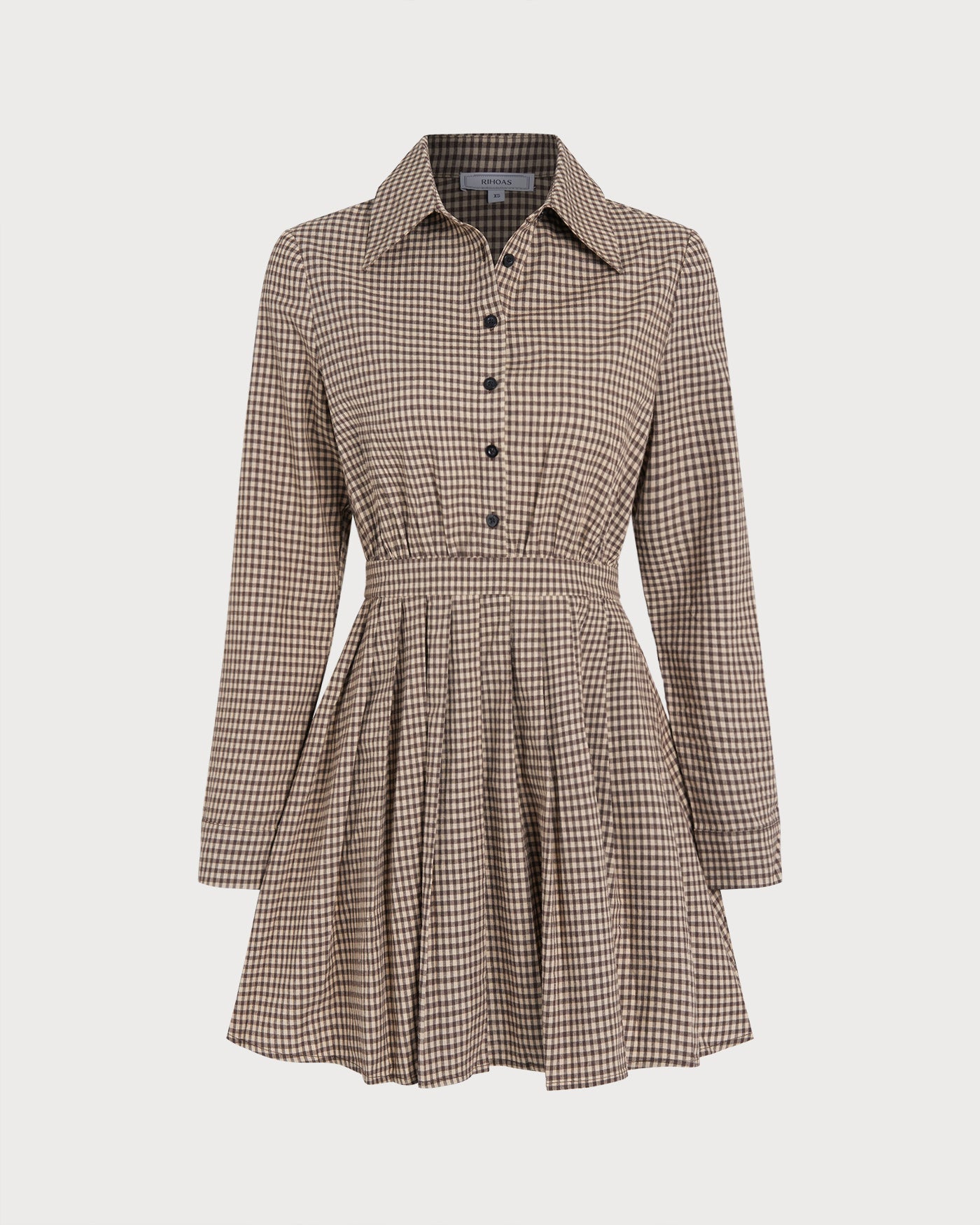 Plaid Mini Dress with Pleated Design in Brown