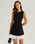 Black A-Line Sleeveless Mini Dress with Contrasting Details