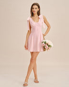 Mini Dress with Pink Embroidered Accents