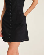 Mini Dress with Black Button and Square Neckline