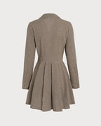 Brown Gingham Cotton Mini Dress with Collar