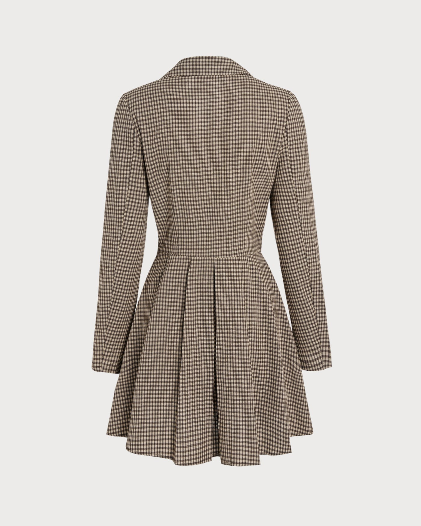 Brown Gingham Cotton Mini Dress with Collar