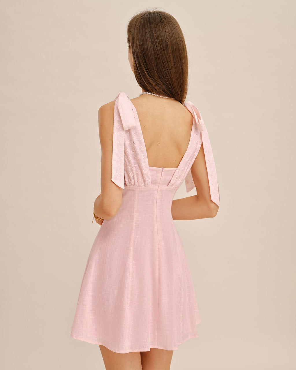 Mini Dress with Pink Embroidered Accents