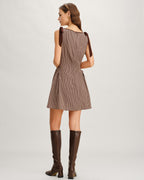 Brown Gingham Mini Dress with Tie Straps