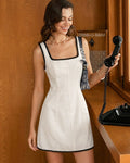 Beige A-Line Sleeveless Mini Dress with Contrast Details