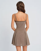 Ruched Mini Dress in Brown Plaid