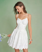 Mini Dress with White Floral Embroidery